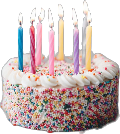 A sprinkle birthday cake with candles