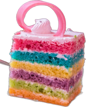 A slice of six layer rainbow cake